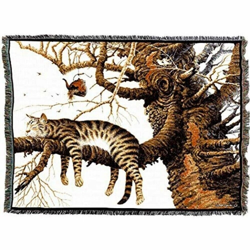 New Cat Cotton Afghan Throw Blanket Charles Wysocki Too Pooped Wall Decor Art